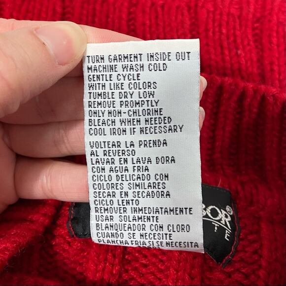 Vintage 90s Sag Harbor Petite Size Large Red Mockneck Cable Knit Sweater - Picture 10 of 11